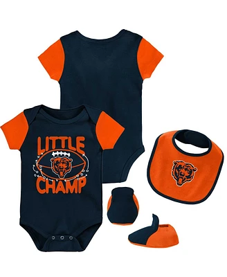 Newborn and Infant Boys Girls Navy, Orange Chicago Bears Little Champ Three-Piece Bodysuit Bib Booties Set