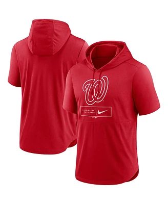 Men's Nike Red Washington Nationals Logo Lockup Performance Short-Sleeved Pullover Hoodie