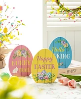 Glitzhome 7.5" H Easter Wooden Easter Egg Table Decor, Set of 3