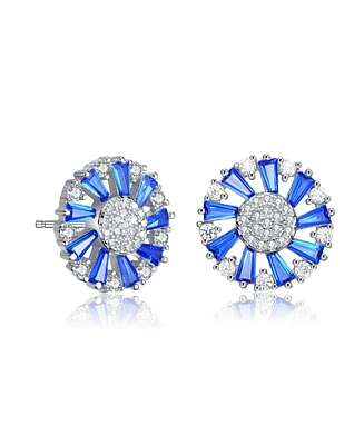 Sterling Silver 14K Gold Plated, 18K Rose White Plated Red Baguette and Clear Round Cubic Zirconia Pear Drop Earrings