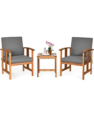 3PCS Solid Wood Patio Furniture Set Table&Chairs