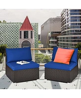 2PCS Patio Rattan Armless Sofa Sectional Furniture