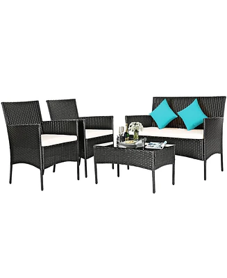 Patio 4PCS Furniture Set Rattan Wicker Outdoor