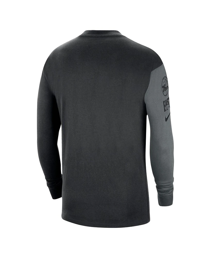Men's Nike Black Philadelphia 76ers Courtside Versus Flight MAX90 Long Sleeve T-shirt