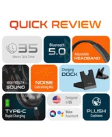 Delton 50X Noise Canceling Bluetooth Computer Headset with Charging Dock, Wireless headset for Laptop/Pc/iMac/Tablet/Smartphones, Compatible with Ms T