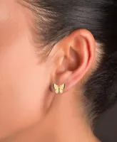 Jet Pave Butterfly Stud Earrings Sterling Silver or 14k Gold Over