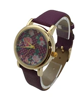Olivia Pratt Purple Solid Colors with Flowers Details Women Watch