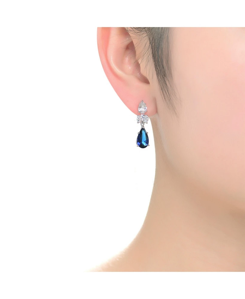 Radiant White Gold Plated Drop Earrings Sterling Silver with Pear Shape and Oval Cubic Zirconia