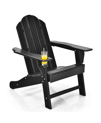 Patio Adirondack Chair Weather Resistant Garden Deck W/Cup Holder