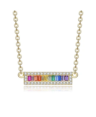 Sterling Silver Rainbow Cubic Zirconia Short Bar Pendant Necklace