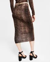 Bar Iii Petite Snake-Print Jersey Pull-On Midi Skirt, Created for Macy's