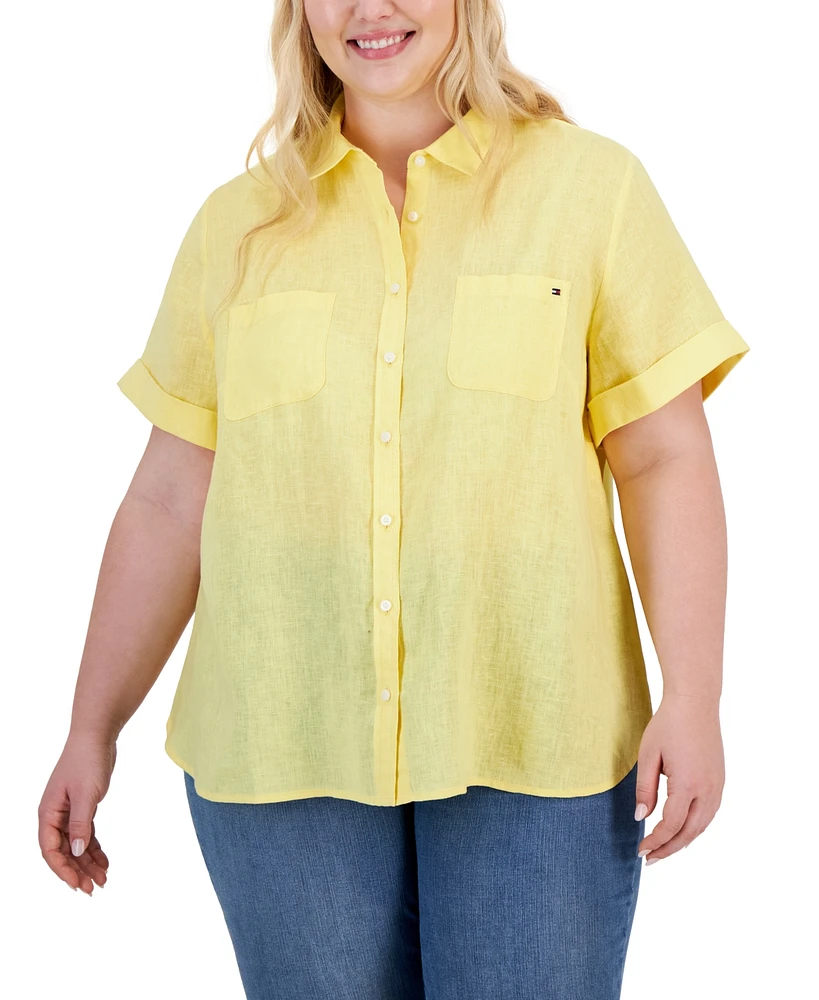 Tommy Hilfiger Plus Size 100% Linen Camp Shirt