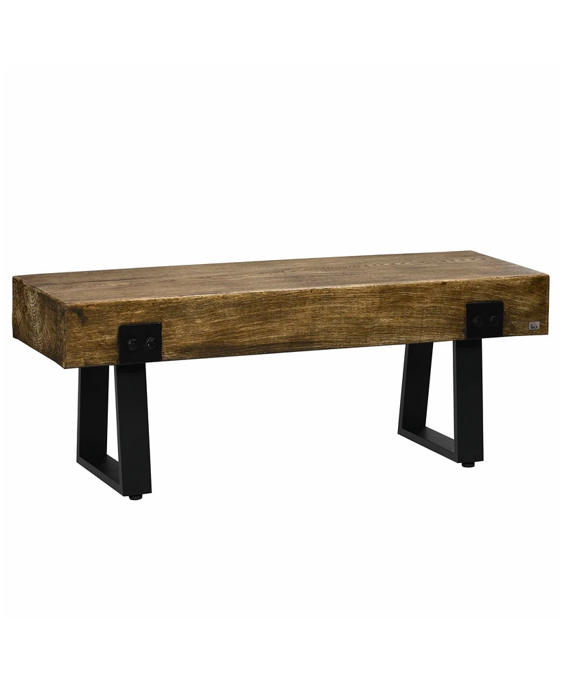 Homcom Garden Bench with Metal Legs, Rustic Wood Effect Concrete Dining Bench