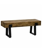 Homcom Garden Bench with Metal Legs, Rustic Wood Effect Concrete Dining Bench