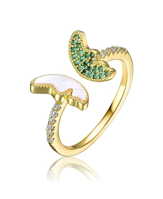 Ra 14K Gold Plated Green Cubic Zirconia Changeable Butterfly Ring