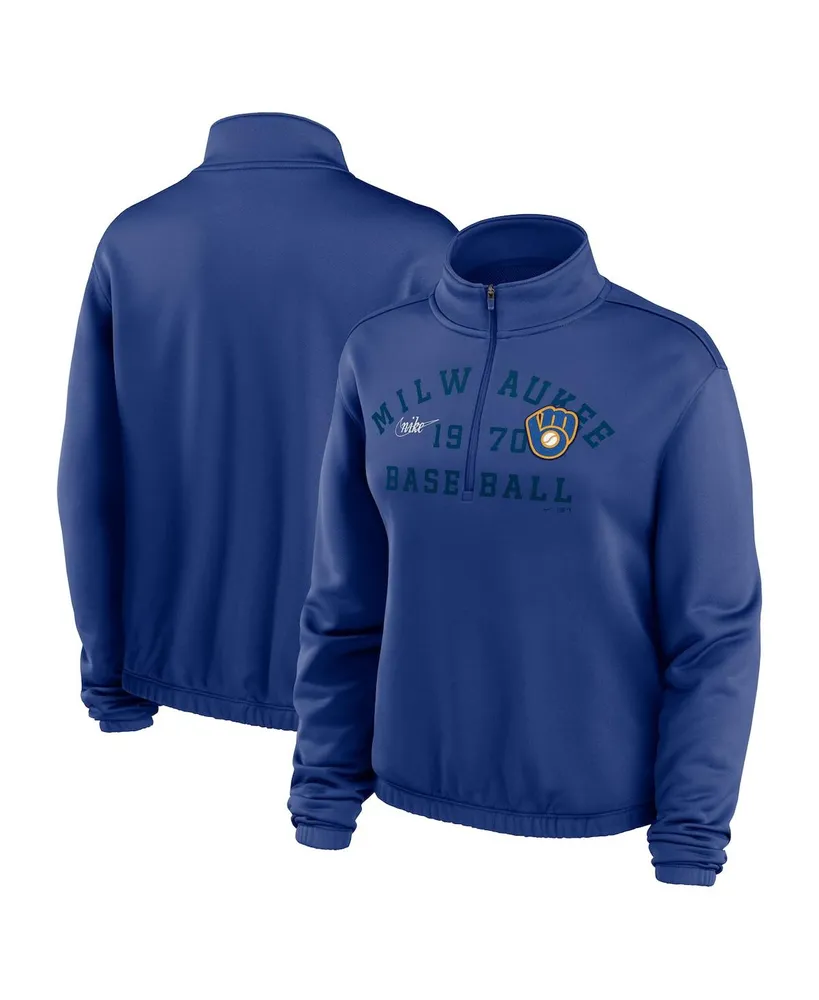 Women's Nike Royal Milwaukee Brewers Rewind Splice 1/4-Zip Sweatshirt