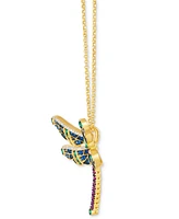 Le Vian Multi-Gemstone (1-7/8 ct. t.w.) & Diamond (1/3 ct. t.w.) Dragonfly Pendant Necklace in 14k Gold, 18" + 2" extender