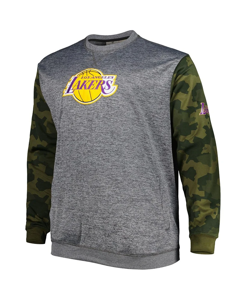 Men's Fanatics Heather Charcoal Los Angeles Lakers Big and Tall Camo Stitched Sweatshirt