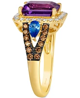 Le Vian Multi-Gemstone (3 ct. t.w.) & Diamond (3/4 ct. t.w.) Halo Statement Ring in 14k Gold