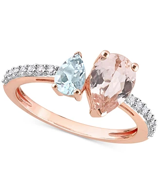 Morganite (1-1/6 ct. t.w.), Aquamarine (3/8 t.w.) & White Topaz Ring 10k Rose Gold