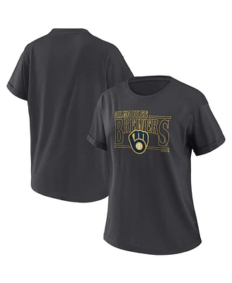 Women's Wear by Erin Andrews Charcoal Milwaukee Brewers Oversized Boyfriend T-shirt