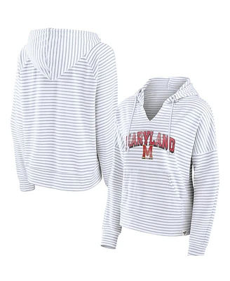 Women's Fanatics White Maryland Terrapins Striped Notch Neck Pullover Hoodie