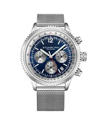 Stuhrling Men's Monaco Silver-tone Stainless Steel , Blue Dial , 47mm Round Watch