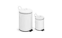 3.2 Gal./12-Liter and 0.8 Gal./3 Liter Old Time Style Round White Metal Step-on Trash Can Set