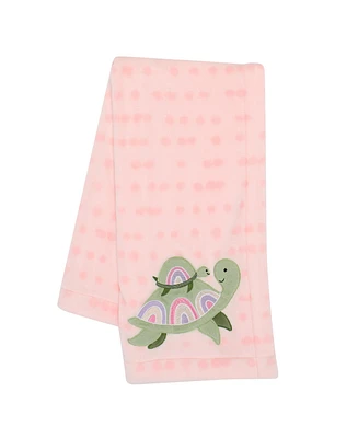 Lambs & Ivy Sea Dreams Cozy Pink Fleece Turtle Applique Baby Blanket