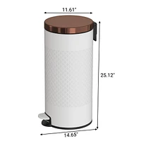 8 Gal./30 Liter White Metal Round Shape Step-on Trash Can with Diamond body design for Kitchen