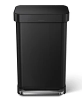 simplehuman 45 Liter Rectangular Liner Rim Steel Kitchen Trash Can with Liner Pocket