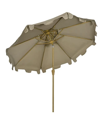 Outsunny 9' Patio Umbrella with Push Button Tilt and Crank, Double Top Ruffled Outdoor Market Table Umbrella with 8 Ribs, for Garden, Deck, Pool, Brow