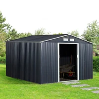 Outsunny 10.6 ft x 9.1 ft Outdoor Metal Storage Shed with 2 Doors,