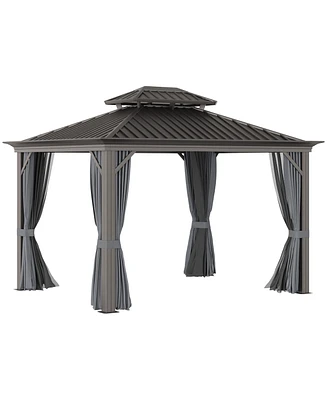 Outsunny 10' x 12' Hardtop Patio Gazebo, Netting Curtains,