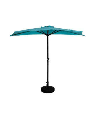9 Ft Outdoor Half Market Umbrella with Black Round Weight Base Set