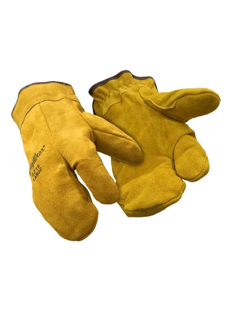 RefrigiWear Three-Finger Leather Mitt - Durable, Warm Work Mittens with Sherpa Lining