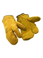 RefrigiWear Three-Finger Leather Mitt - Durable, Warm Work Mittens with Sherpa Lining
