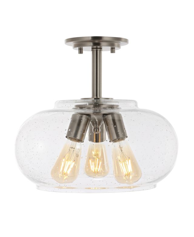 Lina 13.75" 3-Light Modern Industrial Iron, Seeded Glass Led Semi Flush Mount