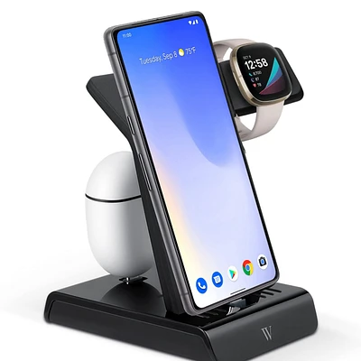 Wasserstein 3-in-1 Charging Station for Fitbit, Google Pixel, Pixel Buds, and Usb-c Devices - Charge Multiple Usb-c Devices Together (Black)