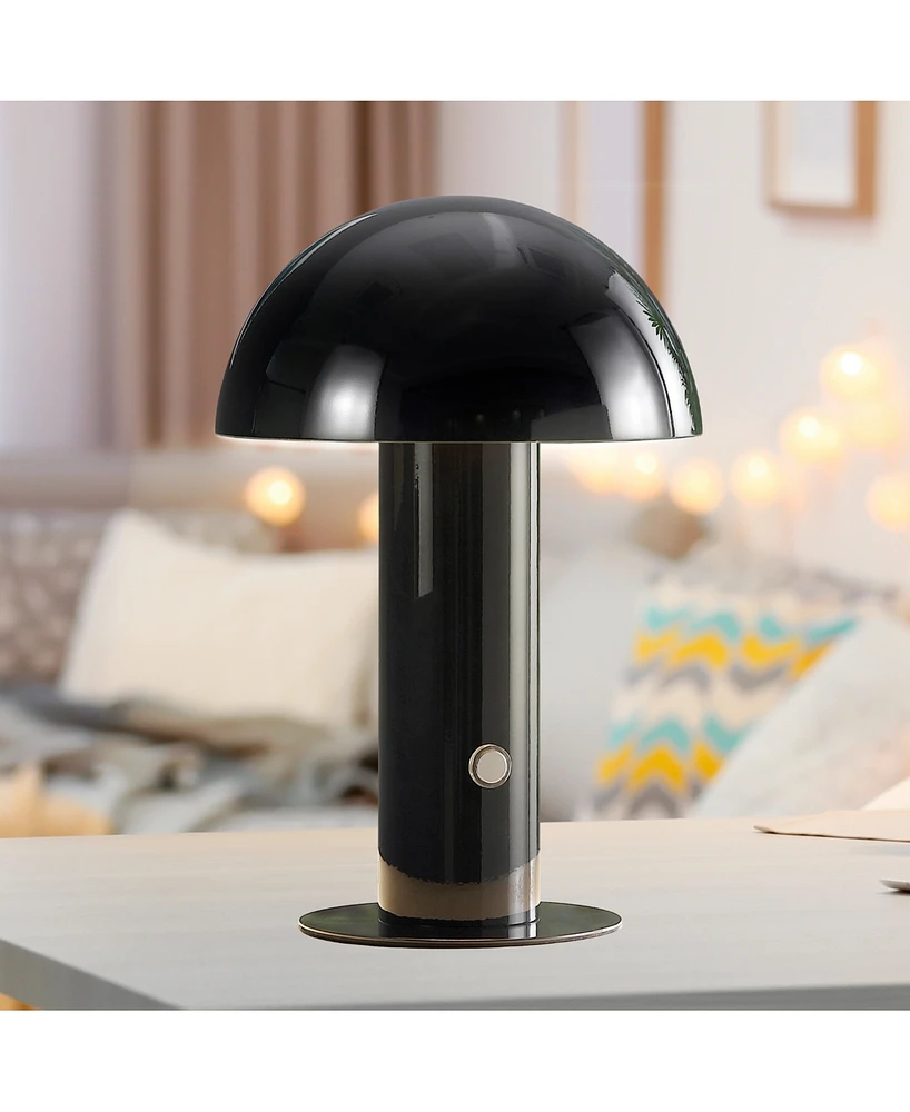 Boletus 10.75" Contemporary Bohemian Rechargeable, Cordless Iron Integrated Led Mushroom Table Lamp