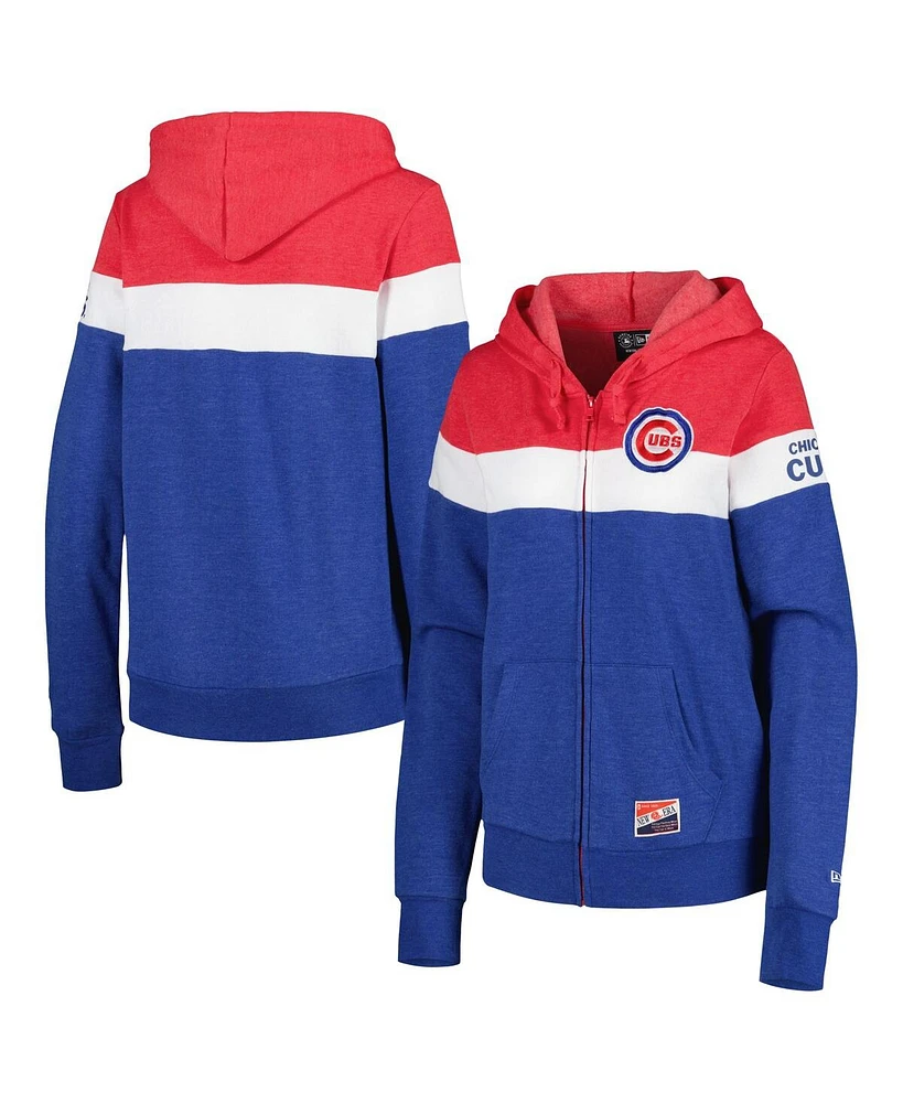 Women's New Era Heather Royal Chicago Cubs Colorblock Full-Zip Hoodie Jacket