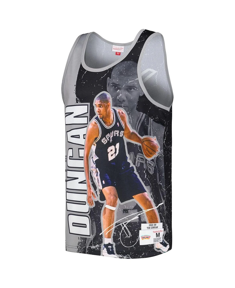 Men's Mitchell & Ness Tim Duncan Black San Antonio Spurs Hardwood Classics Player Burst Tank Top