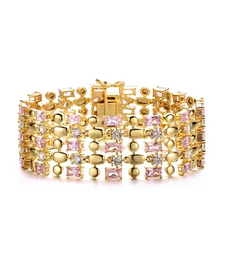 Exquisite 14K Gold-Plated Pink & Cubic Zirconia Geometric Mesh Link Bracelet
