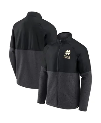 Men's Fanatics Black, Heathered Charcoal Notre Dame Fighting Irish Durable Raglan Full-Zip Jacket