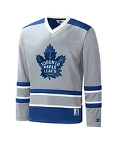 Men's Starter Gray, Blue Toronto Maple Leafs Cross Check Jersey V-Neck Long Sleeve T-shirt