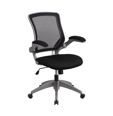 Emma+Oliver Mid-Back Mesh Swivel Ergonomic Task Office Chair With Gray Frame & Flip-Up Arms