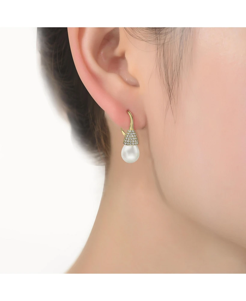 Sterling Silver Cubic Zirconia and Pearl Bulb Earrings
