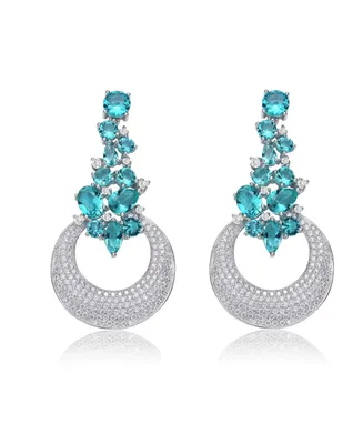 Genevive Sterling Silver Open Circle Drop Cubic Zirconia Dangle Earrings