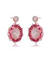 Sterling Silver with 18K Rose Gold Plated and Red Cubic Zirconia Accent Drop Earrings