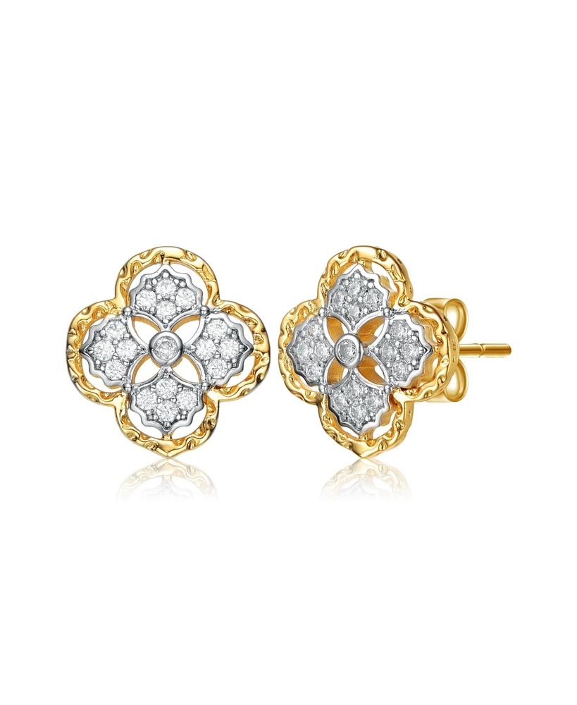 Classy 14K Gold Plated and Cubic Zirconia Floral Stud Earrings